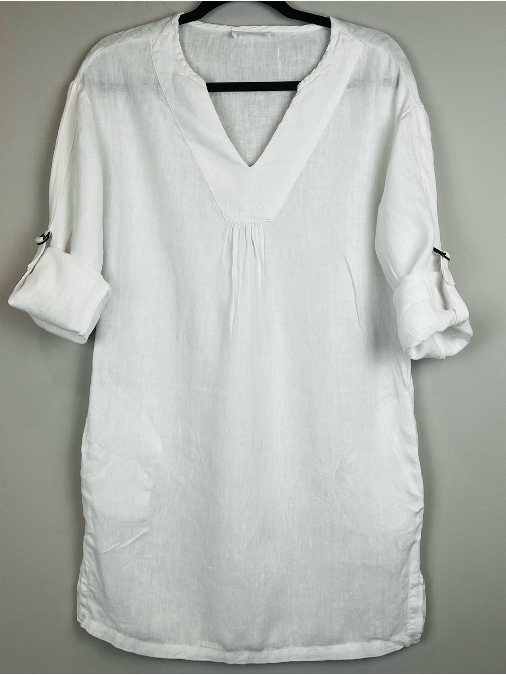 Sita Murt 100% White Linen V-Neck Shirt Shift Dress Size 38 US Size 6
